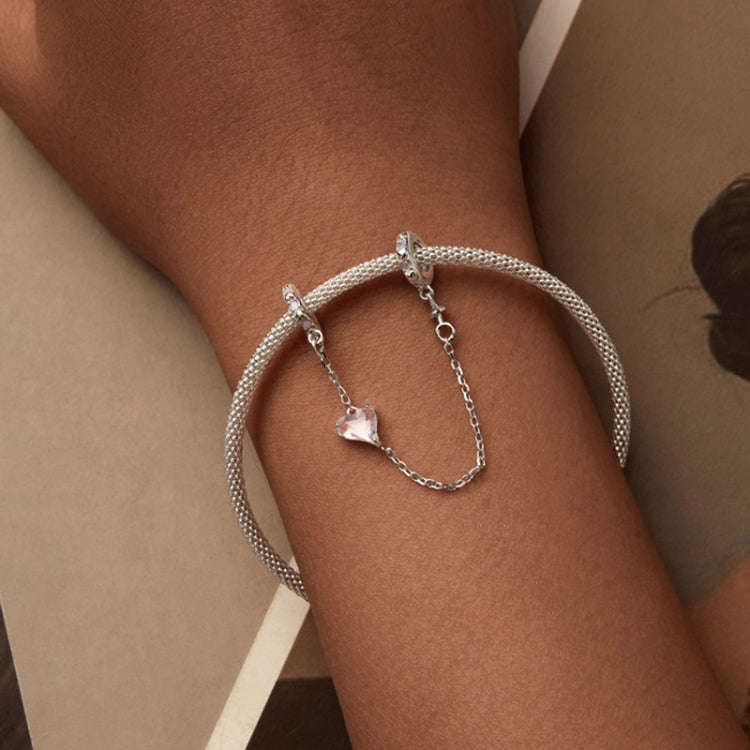 S925 Sterling Silver Valentine Day Love Safety Chain DIY Beading, SCC2717
