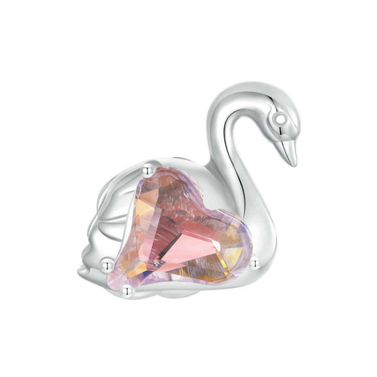 S925 Sterling Silver Platinum-plated Pink Swan Rose DIY Beads, BSC980