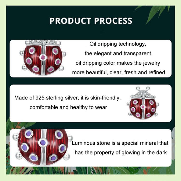 S925 Sterling Silver Zircon Luminous Seven-star Ladybug Silicone DIY Beads, SCC2735