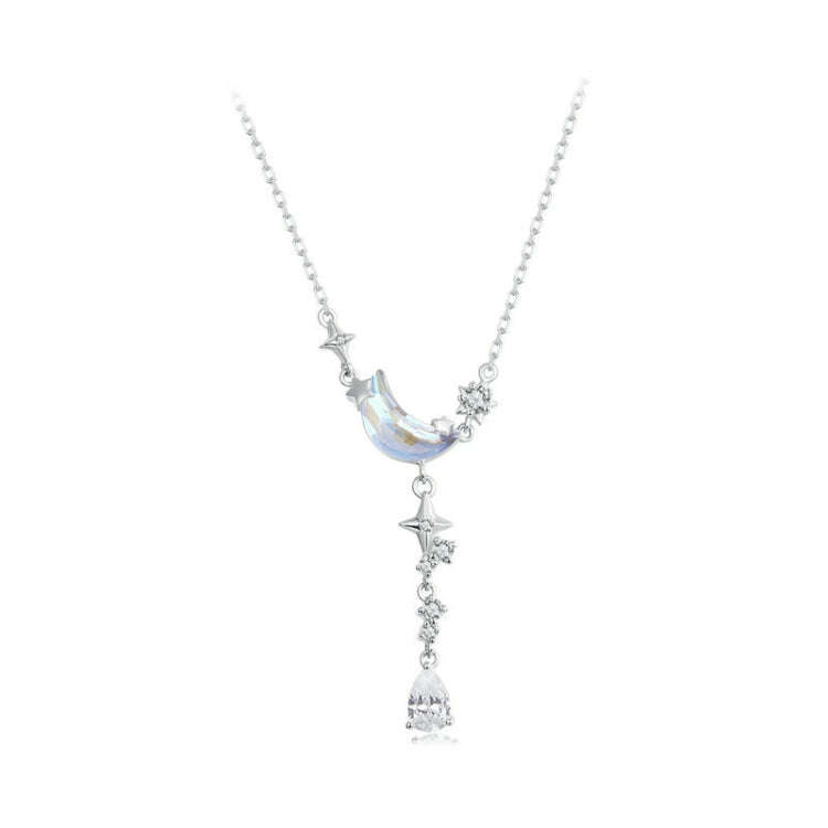 S925 Sterling Silver Platinum Plated Moonfall Star River Tassel Necklace, BSN380