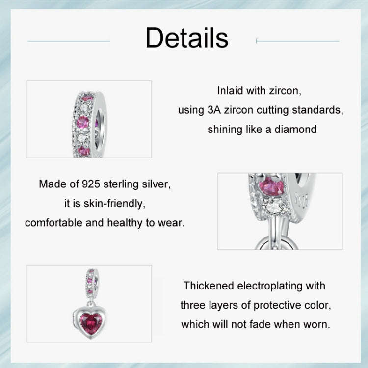 S925 Sterling Silver Permanent Love Heart Pendant DIY Beads, SCC2746