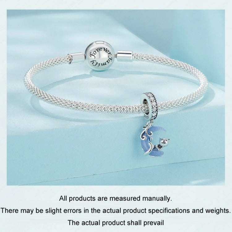S925 Sterling Silver Luminous Cute Moon Cat DIY Pendant Beads, SCC2747