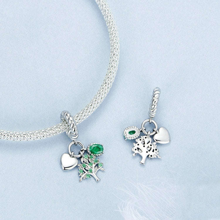 S925 Sterling Silver Platinum Plated Zircon Tree of Life DIY Pendant, BSC977
