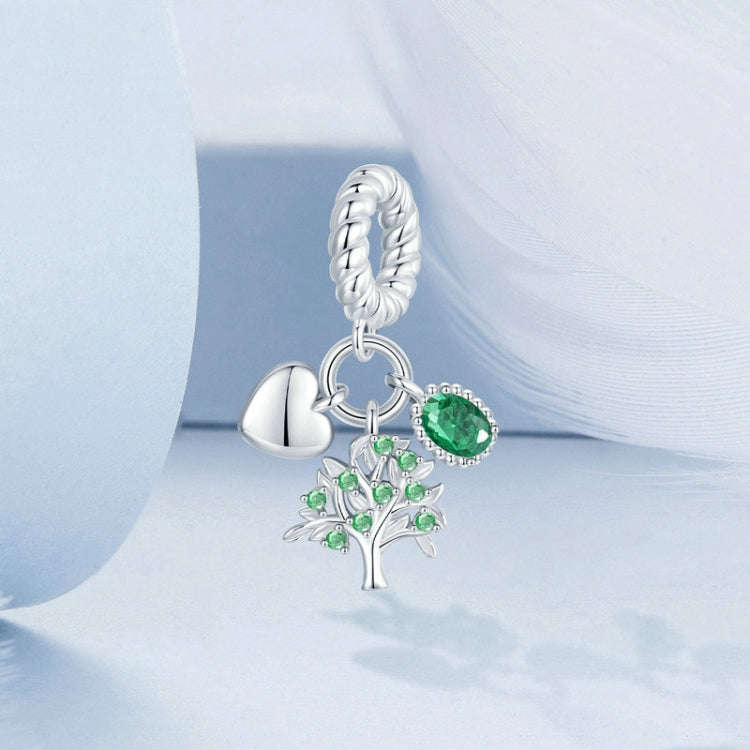 S925 Sterling Silver Platinum Plated Zircon Tree of Life DIY Pendant, BSC977