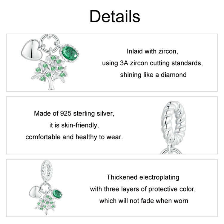 S925 Sterling Silver Platinum Plated Zircon Tree of Life DIY Pendant, BSC977