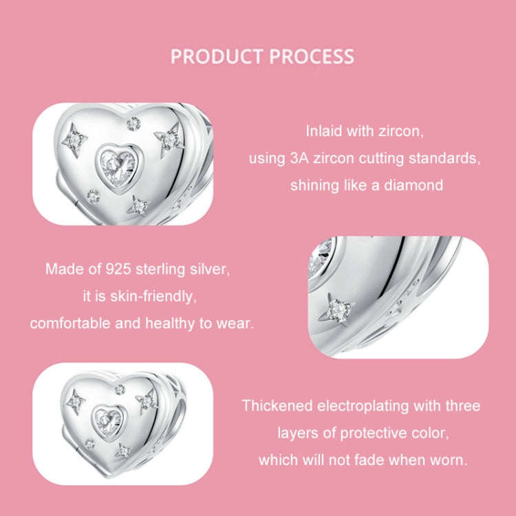 S925 Sterling Silver Platinum-plated Valentine Day Love Opening Closing DIY Beads, BSC973
