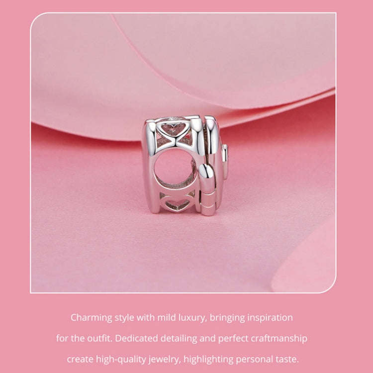 S925 Sterling Silver Platinum-plated Valentine Day Love Opening Closing DIY Beads, BSC973