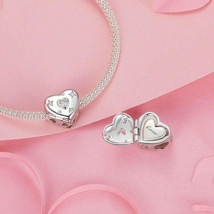 S925 Sterling Silver Platinum-plated Valentine Day Love Opening Closing DIY Beads, BSC973