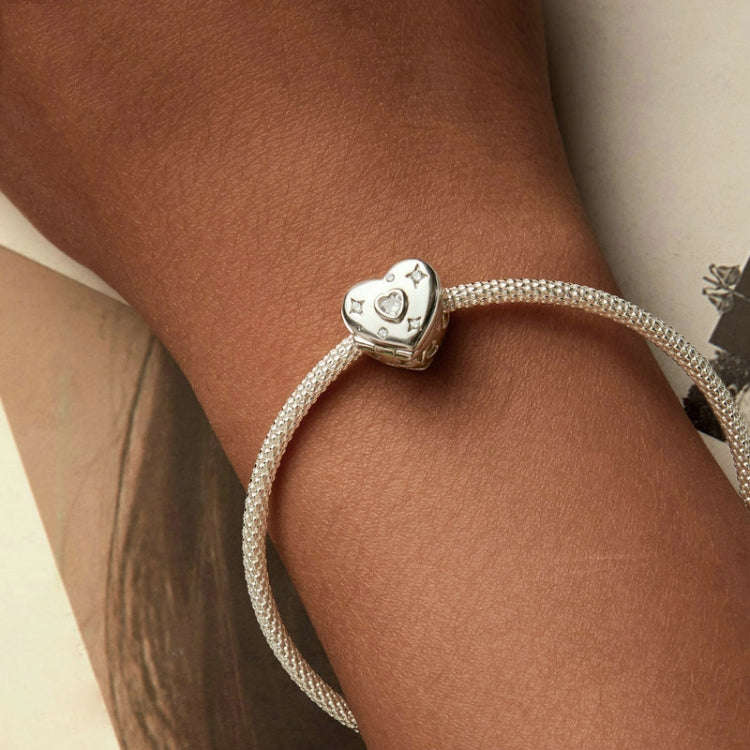 S925 Sterling Silver Platinum-plated Valentine Day Love Opening Closing DIY Beads, BSC973