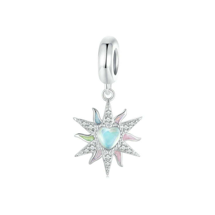 S925 Sterling Silver Platinum Plated Colorful Sunshine Sun DIY Pendant Beads, BSC976