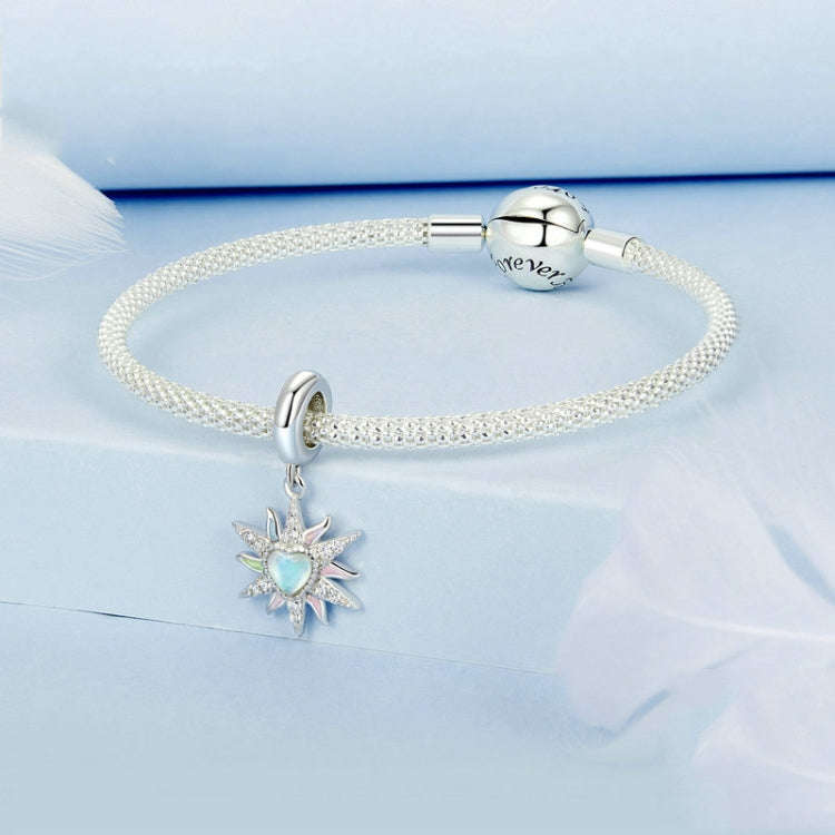 S925 Sterling Silver Platinum Plated Colorful Sunshine Sun DIY Pendant Beads, BSC976