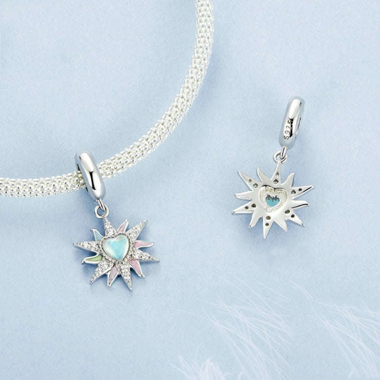S925 Sterling Silver Platinum Plated Colorful Sunshine Sun DIY Pendant Beads, BSC976