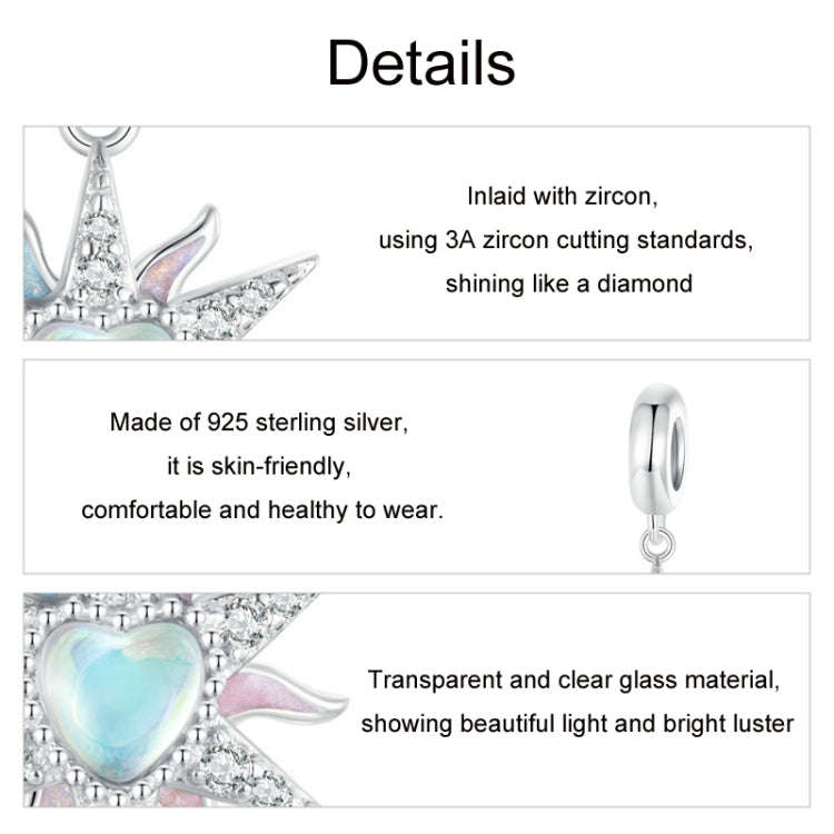 S925 Sterling Silver Platinum Plated Colorful Sunshine Sun DIY Pendant Beads, BSC976