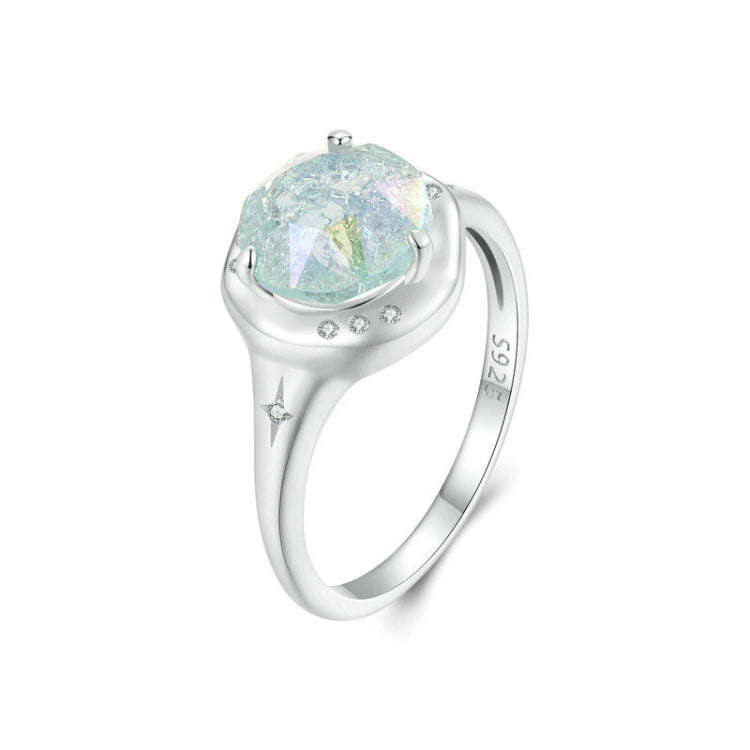 S925 Sterling Silver Platinum Plated Clear Dreamy Ice Zircon Ring, No.6, No.7, No.8