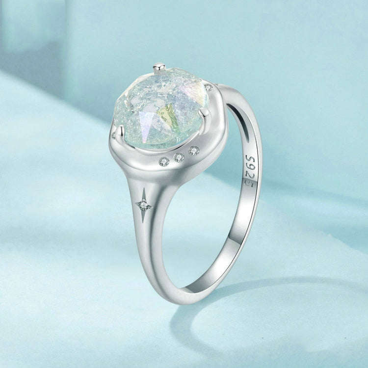 S925 Sterling Silver Platinum Plated Clear Dreamy Ice Zircon Ring, No.6, No.7, No.8