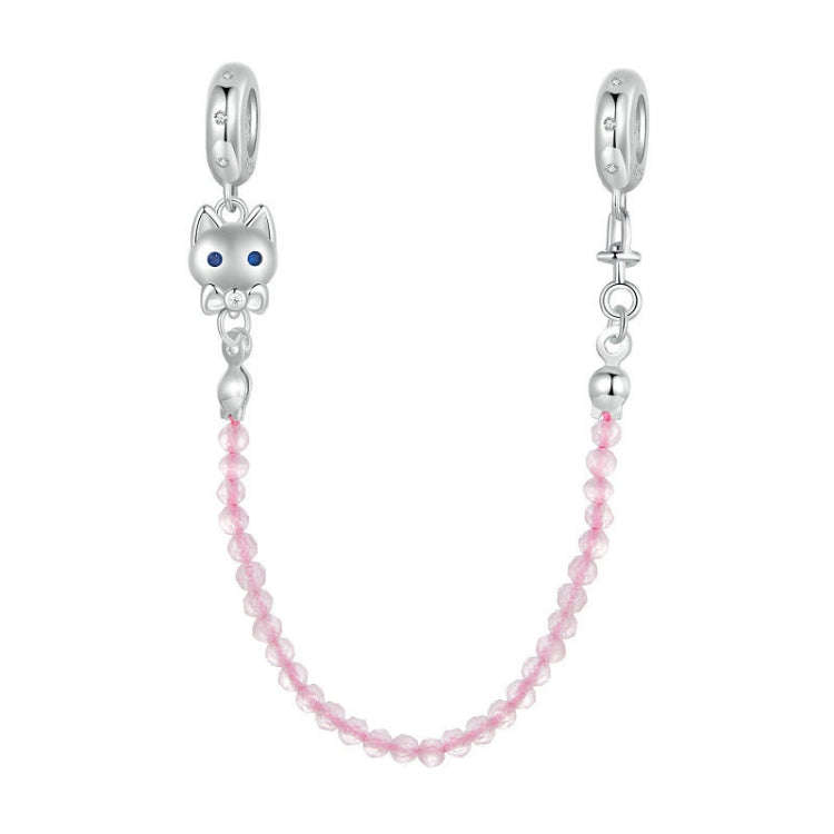 S925 Sterling Silver Platinum Plated Cute Cat Safety Chain Jewelry Pendants