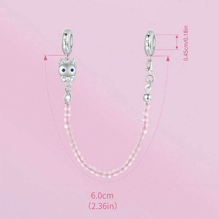 S925 Sterling Silver Platinum Plated Cute Cat Safety Chain Jewelry Pendants