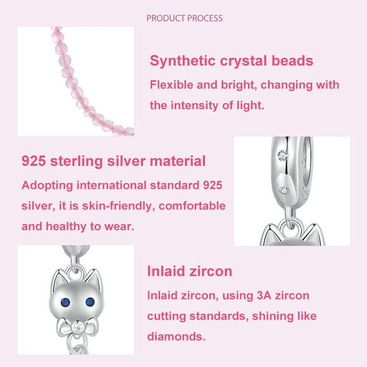 S925 Sterling Silver Platinum Plated Cute Cat Safety Chain Jewelry Pendants