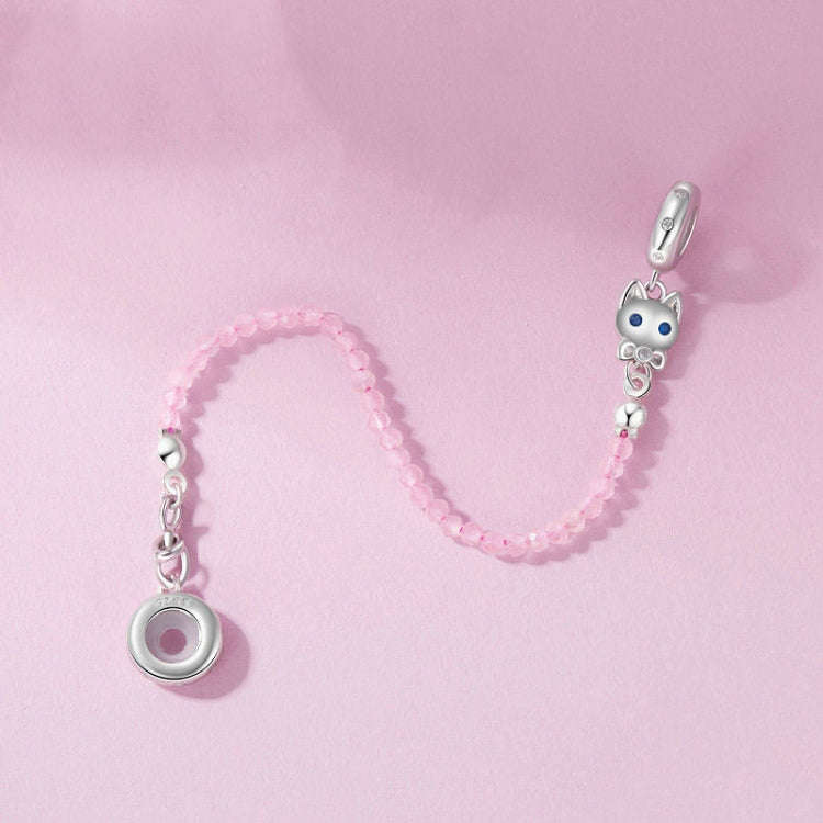 S925 Sterling Silver Platinum Plated Cute Cat Safety Chain Jewelry Pendants