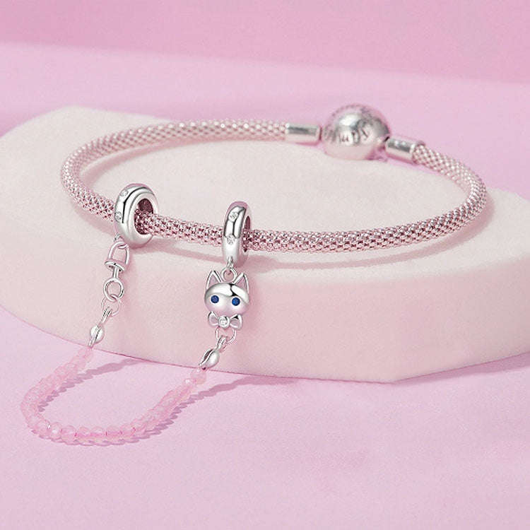 S925 Sterling Silver Platinum Plated Cute Cat Safety Chain Jewelry Pendants