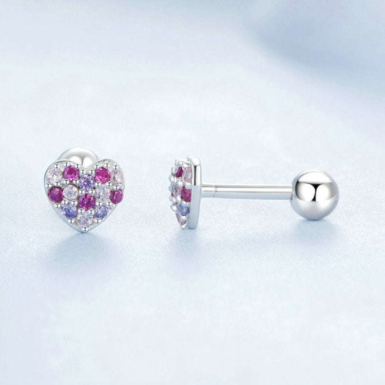 S925 Sterling Silver Plated With Platinum Color-Blocked Zircon Heart-Shaped Earrings