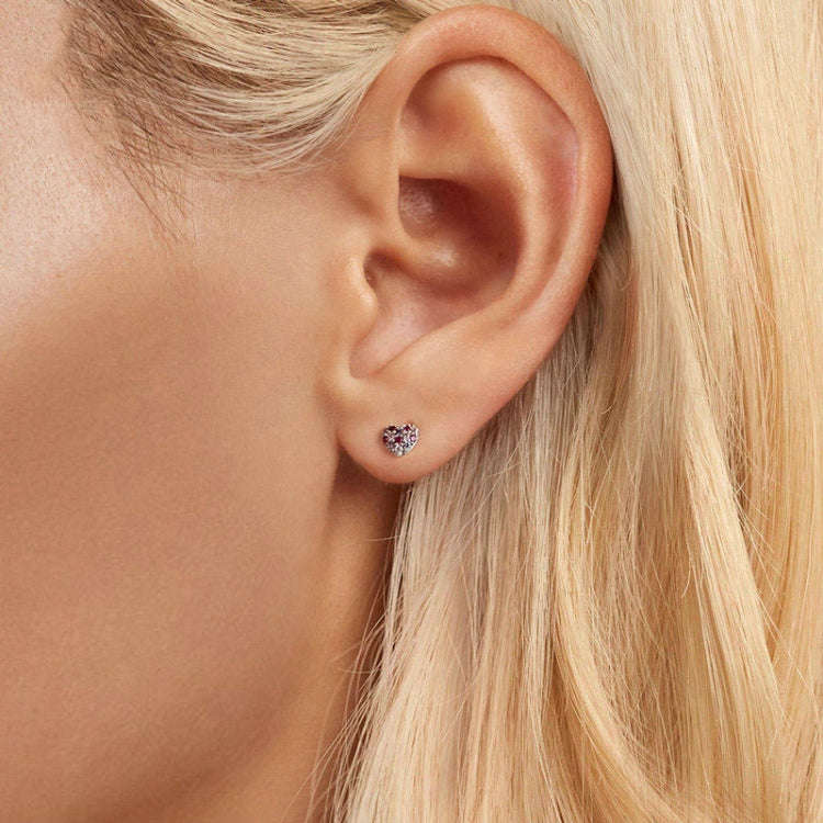S925 Sterling Silver Plated With Platinum Color-Blocked Zircon Heart-Shaped Earrings