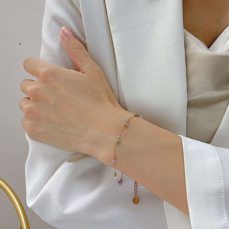 OPK 1389 Colorful Natural Stone Accessories Titanium Bracelet, 1389