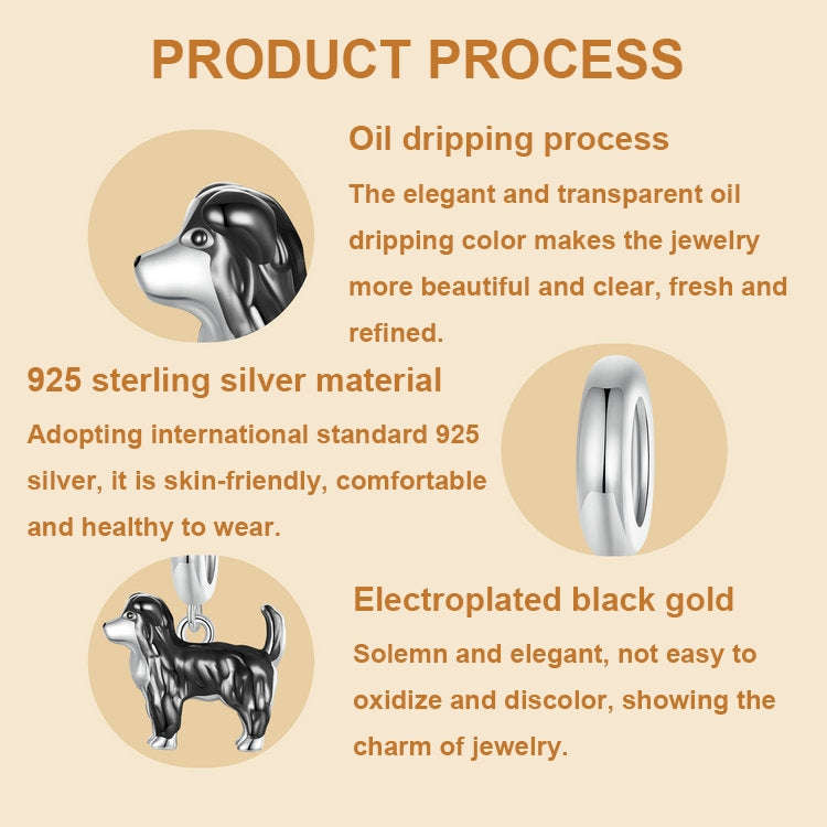 S925 Sterling Silver Gold Plated Cute Border Collie Pendant Bracelet Beads