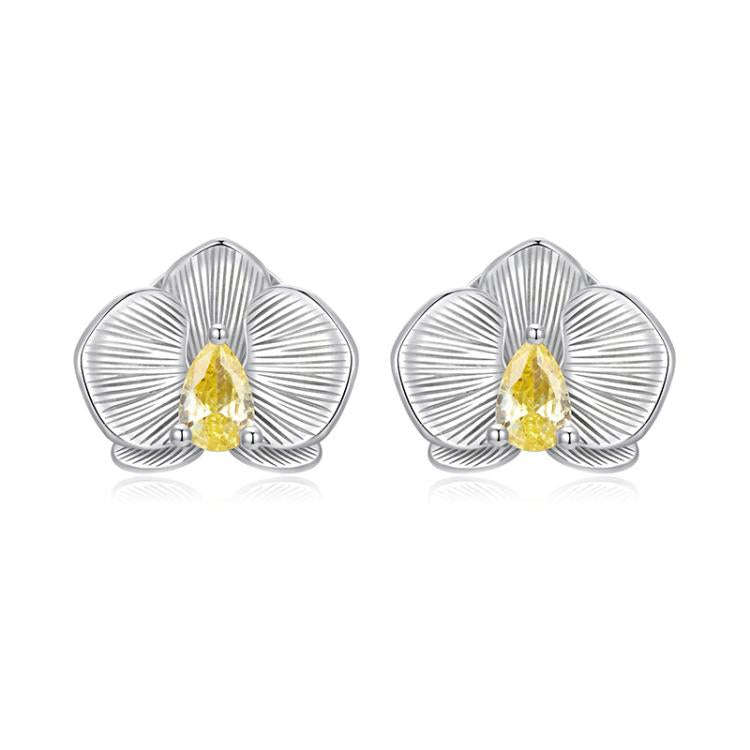 S925 Sterling Silver Platinum-Plated Vivid Butterfly Orchid Earrings