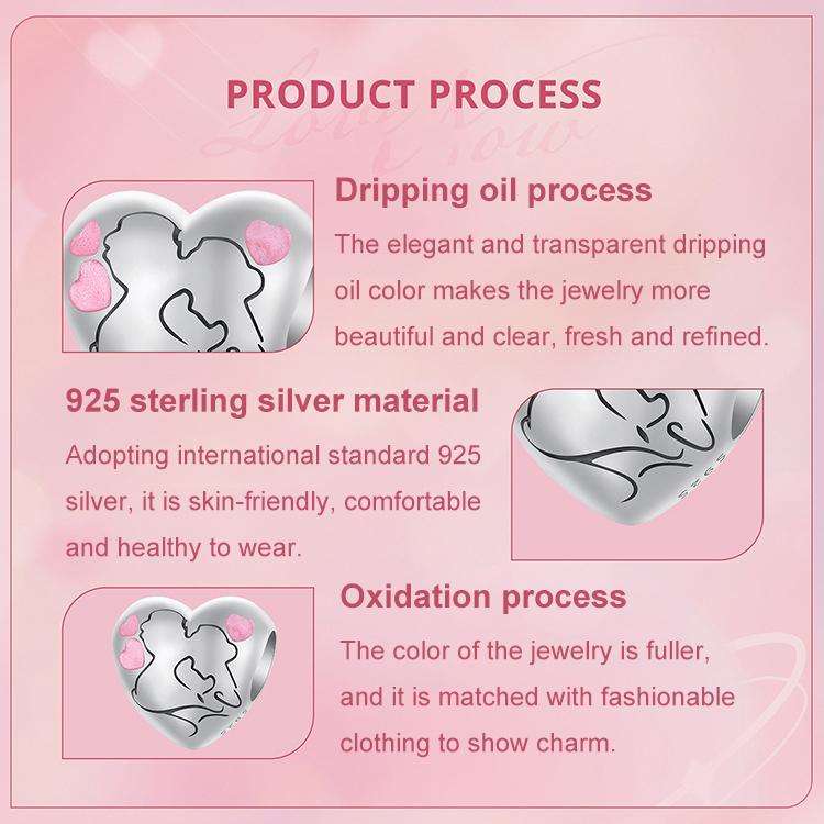 S925 Sterling Silver Oil Drop Couple Kiss Love Beads