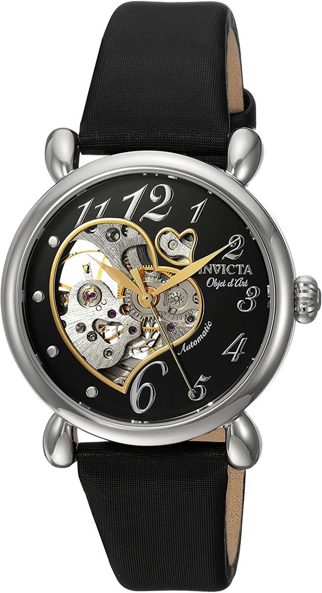 Invicta Women's Objet D Art Stainless Steel Automatic-self-Wind Watch with Satin Leather Strap  ...