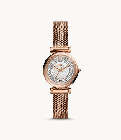 Fossil  Carlie Mini Three-Hand Rose Gold-Tone Stainless Steel Watch ES4836