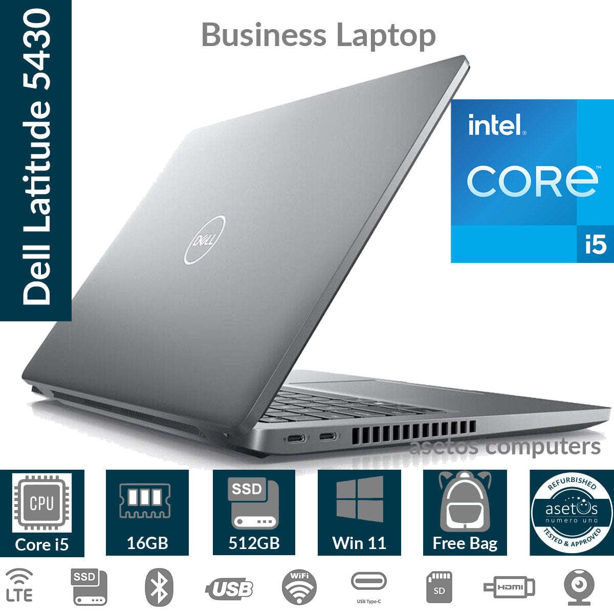 Dell Latitude 5430 12th Gen Core i5 - 1245U 512GB SSD 16GB RAM Win 11 Pro Laptop (Used)
