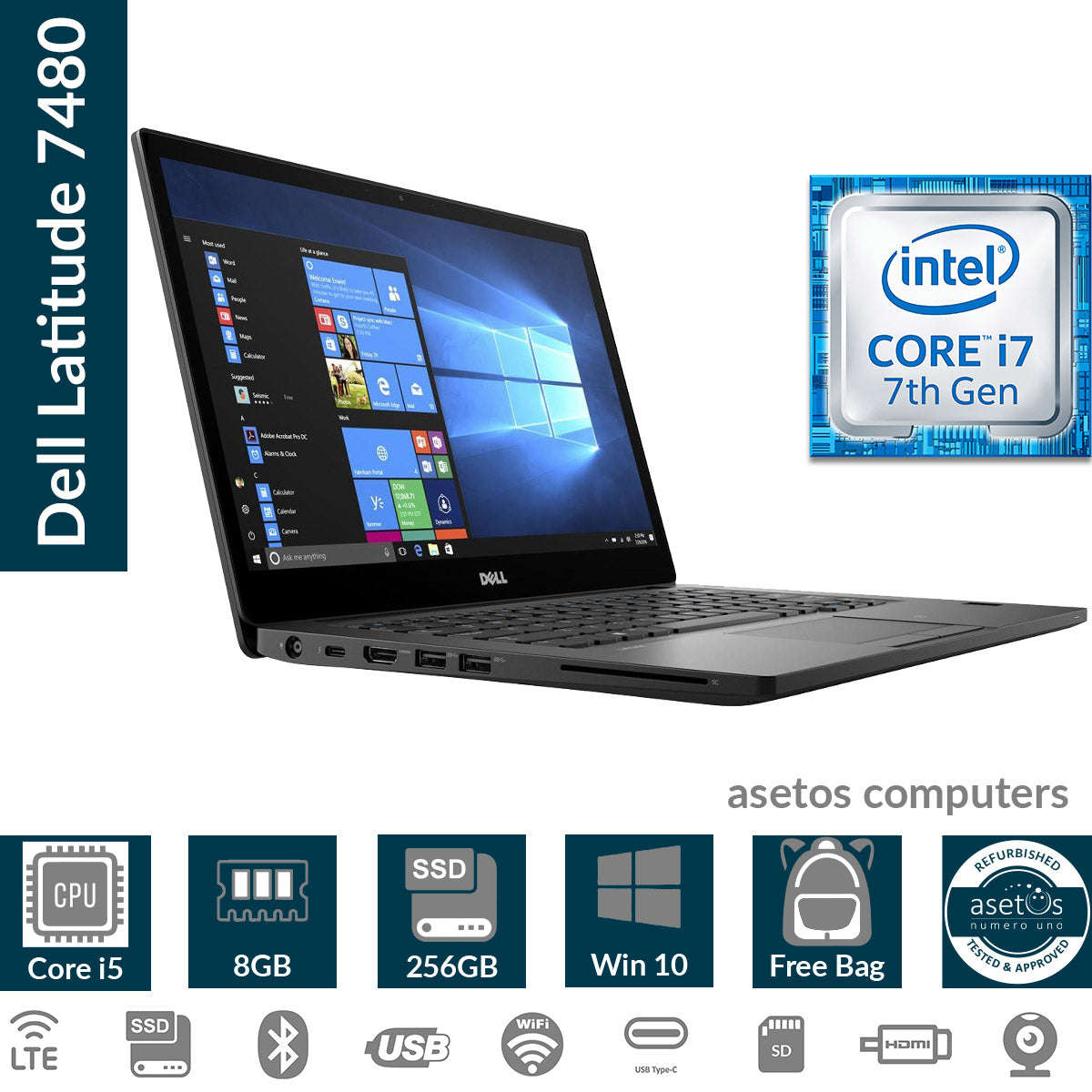 Dell Latitude 5480 7th Gen Core i5 Laptop, 8GB RAM, 256GB SSD, 14.0" FHD, 4G Internet, Win 10 Pro...