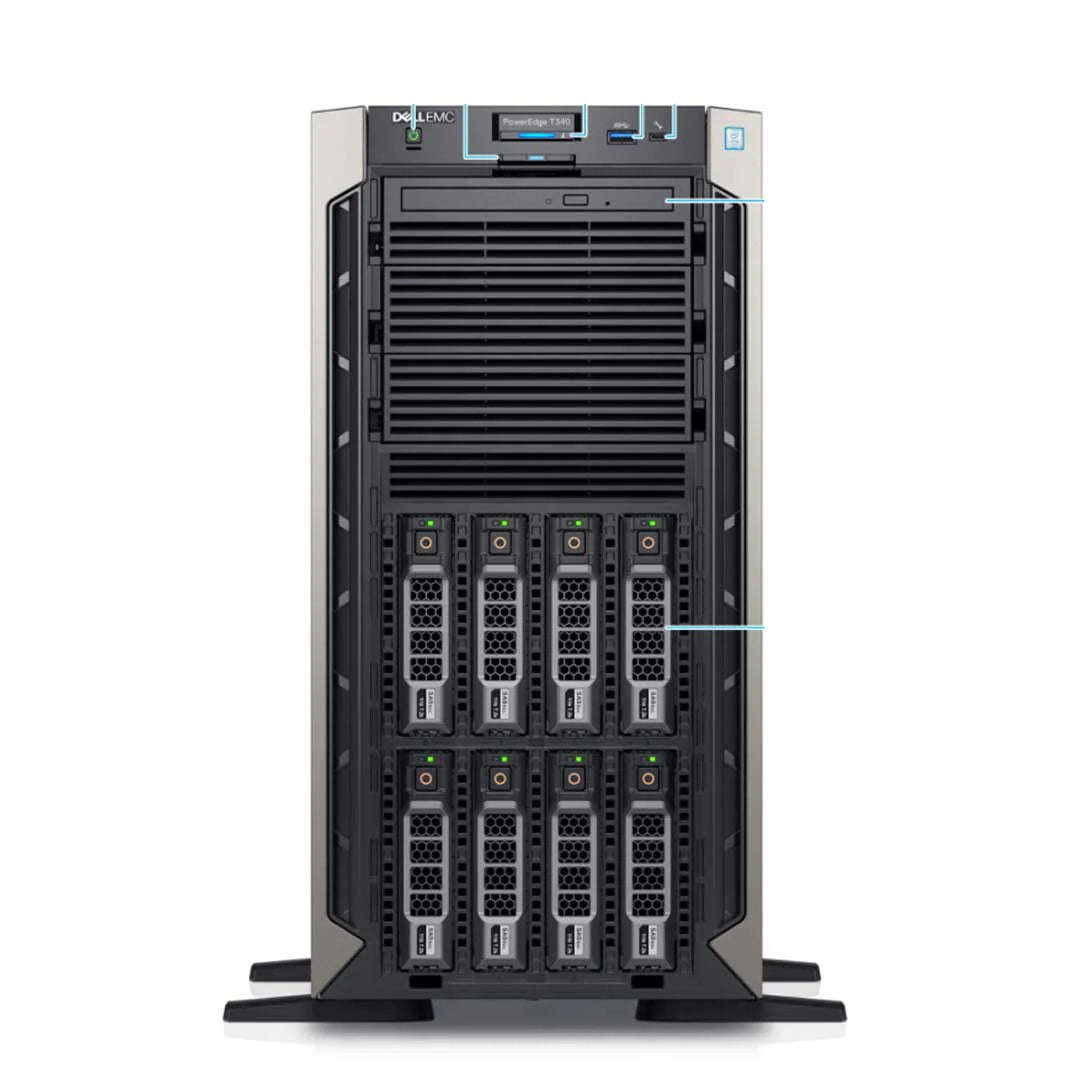 Dell PowerEdge T340 Server: 1 x Xeon E-2246G 3.6Ghz 6C, 64GB Memory, 2 x 960GB SSD + 1TB HDD (Used)