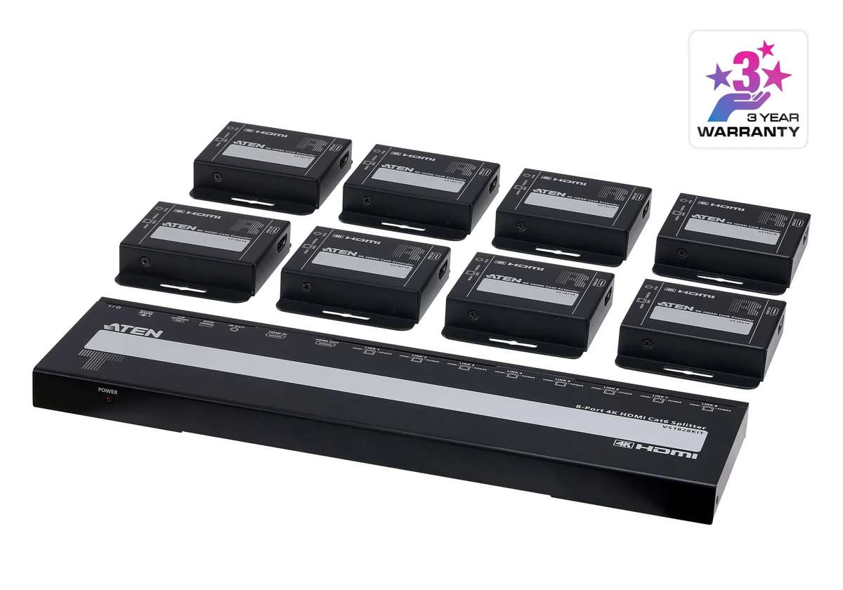 4-Port 4K HDMI Cat 6 Splitter with Receivers - 1 splitter and 8 receivers