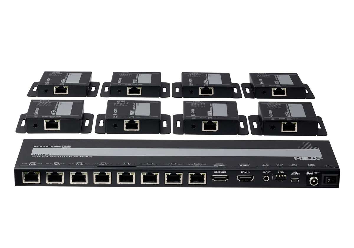 4-Port 4K HDMI Cat 6 Splitter with Receivers - 1 splitter and 8 receivers