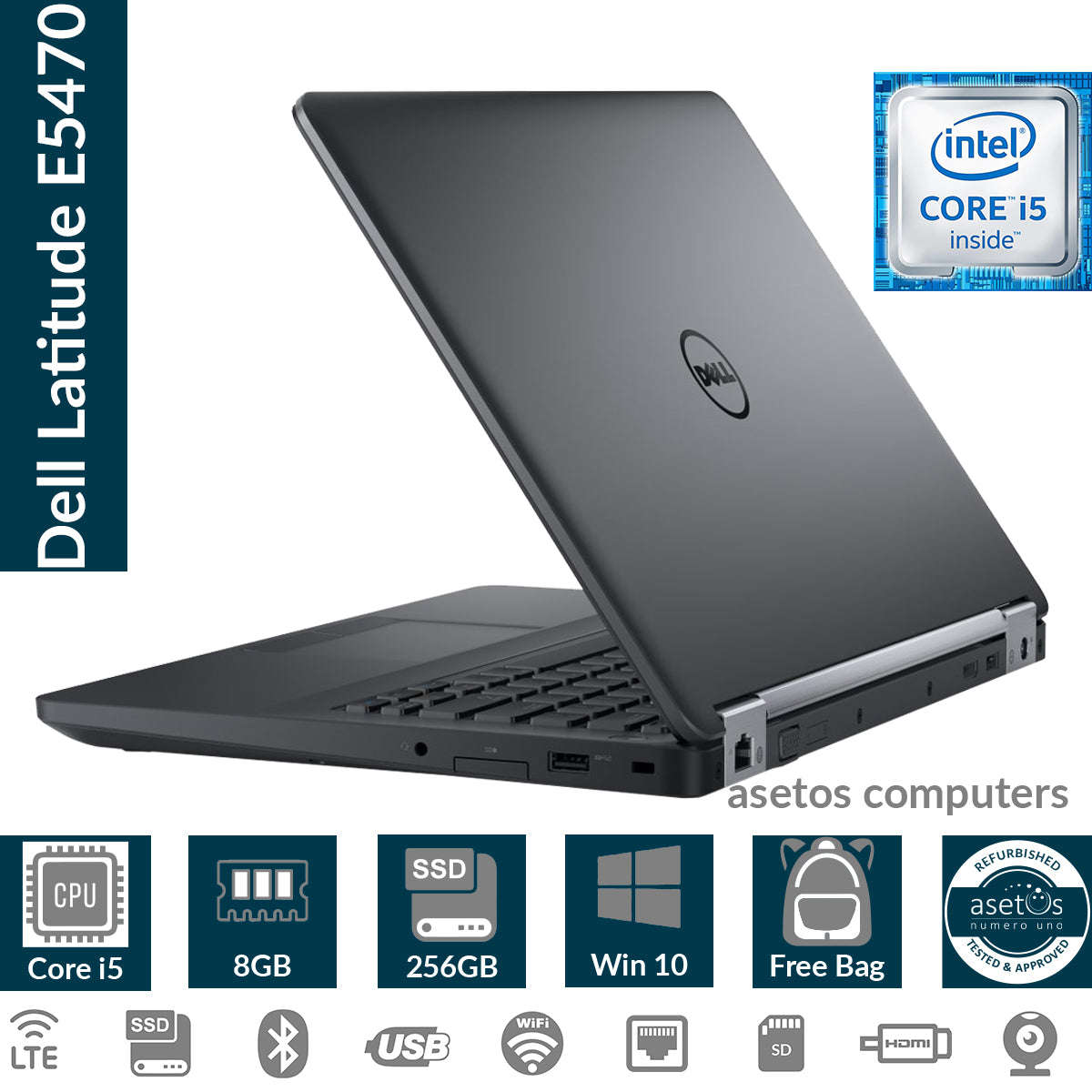 Dell Latitude E5470 6th Gen Core i5 Laptop, 8GB RAM, 256GB SSD, 14" FHD, 4G Internet, Win 10 Pro ...