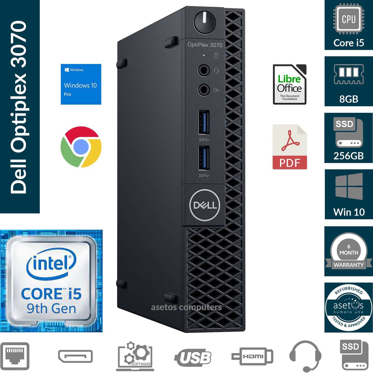 Dell OptiPlex 3070 Micro PC Tiny Desktop: Core i5 9th Gen processor , 8GB Mem, 256GBGB SSD, HDMI,...