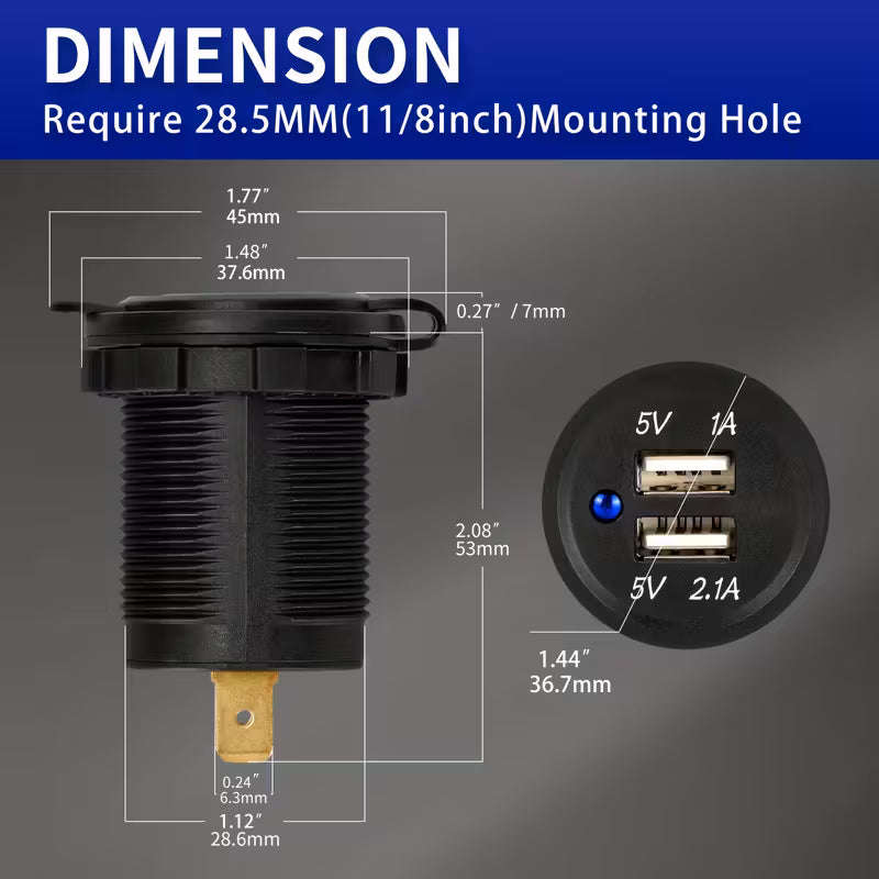 Dual 5V USB LED Charging Socket 4.2A-Blue