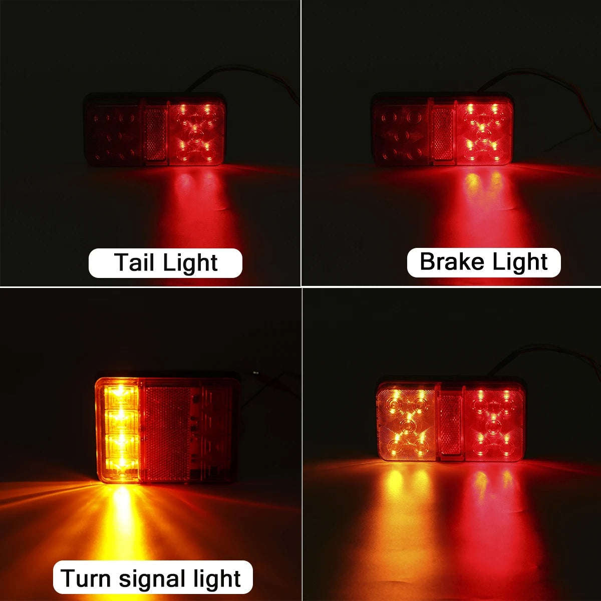 2Pcs 12v LED Rear Tail Stop Light RED+Amber 12v Waterproof IP65 for Trailers/Trucks/ATV(10004379)