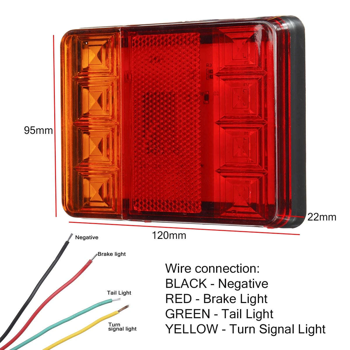 2Pcs 12v LED Rear Tail Stop Light RED+Amber 12v Waterproof IP65 for Trailers/Trucks/ATV(10004379)