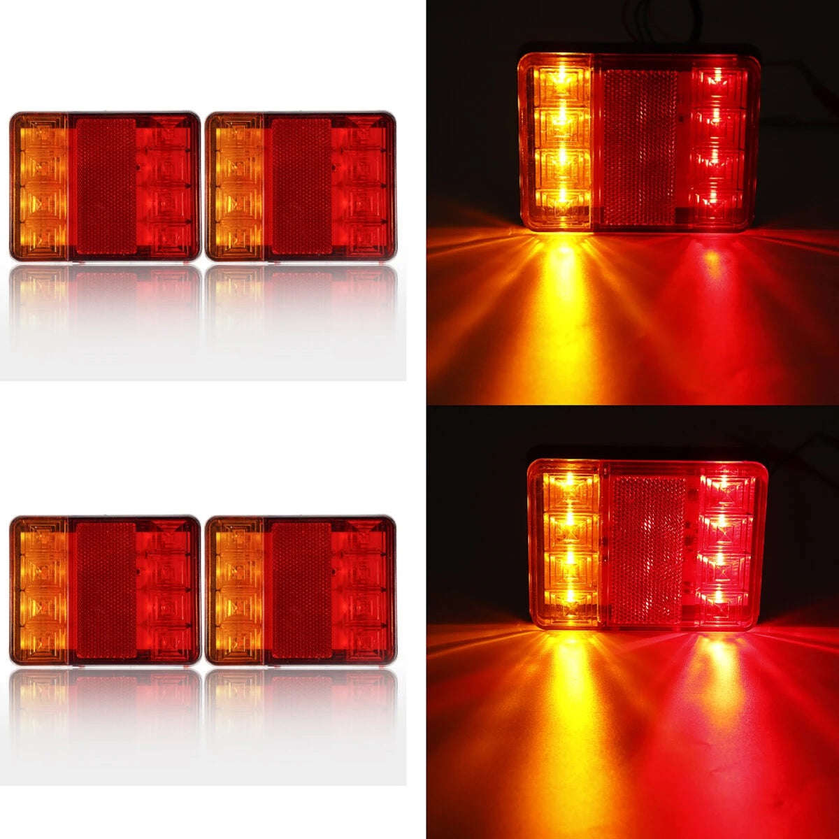 2Pcs 12v LED Rear Tail Stop Light RED+Amber 12v Waterproof IP65 for Trailers/Trucks/ATV(10004379)