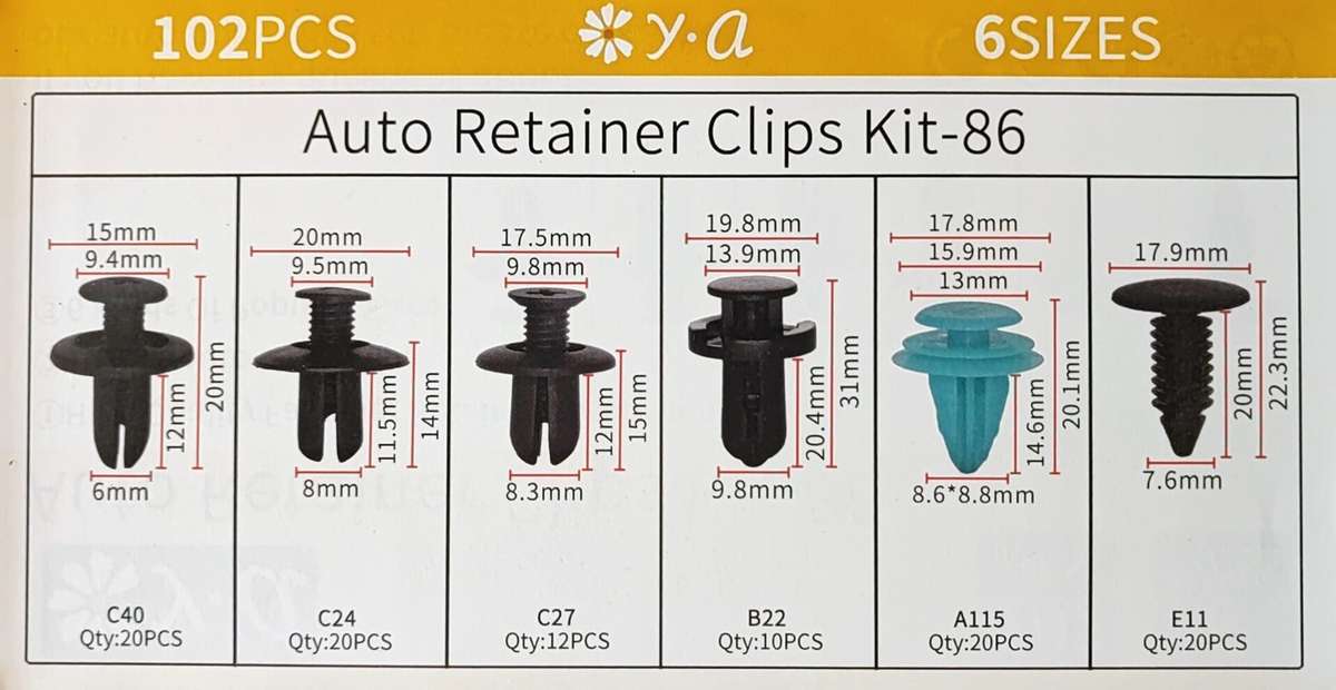 102pcs 6 Types Plastic Car Body Push Pin Fastener Clip Kit