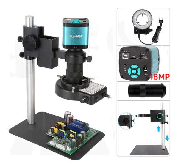 48MP 4K HDMI/USB/VGA/CCD Digital Electronic Microscope Camera set 130X Lens+LED Ring Light (10005...