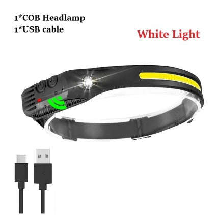 350LM COB LED Rechargeable Induction Headlamp with 1200mAh Battery, Type C USB Charging, 5 Modes ...