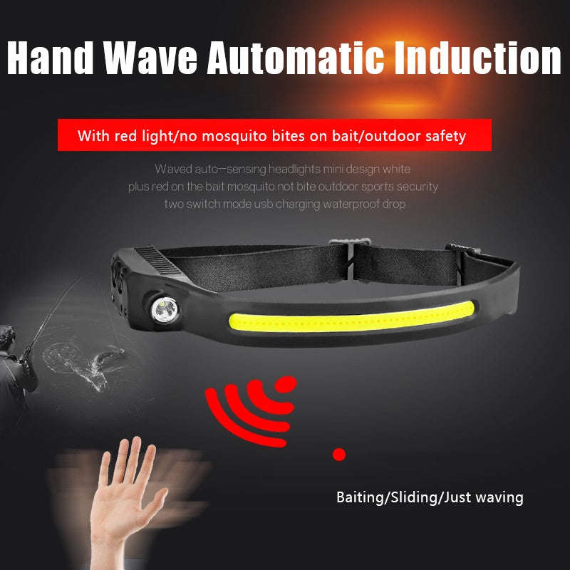 350LM COB LED Rechargeable Induction Headlamp with 1200mAh Battery, Type C USB Charging, 5 Modes ...