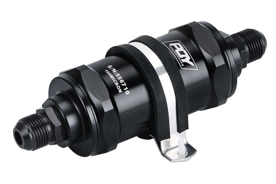 AN6 Inline Fuel Filter E85 Ethanol Compatible with 100 Micron Stainless Steel Element (10005422)