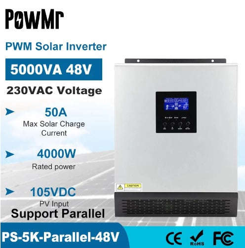 PowMr 5KVA 48v Parallel Pure Sine Wave Hybrid Solar Inverter - Efficient Solar Power Solution (10...