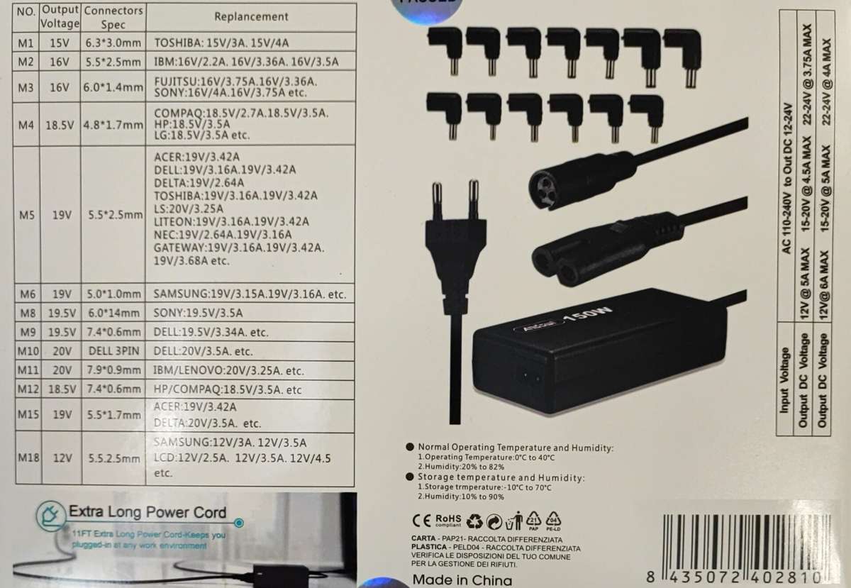 Andowl Q-A281 150W Universal Laptop AC Charger Kit (10006030)